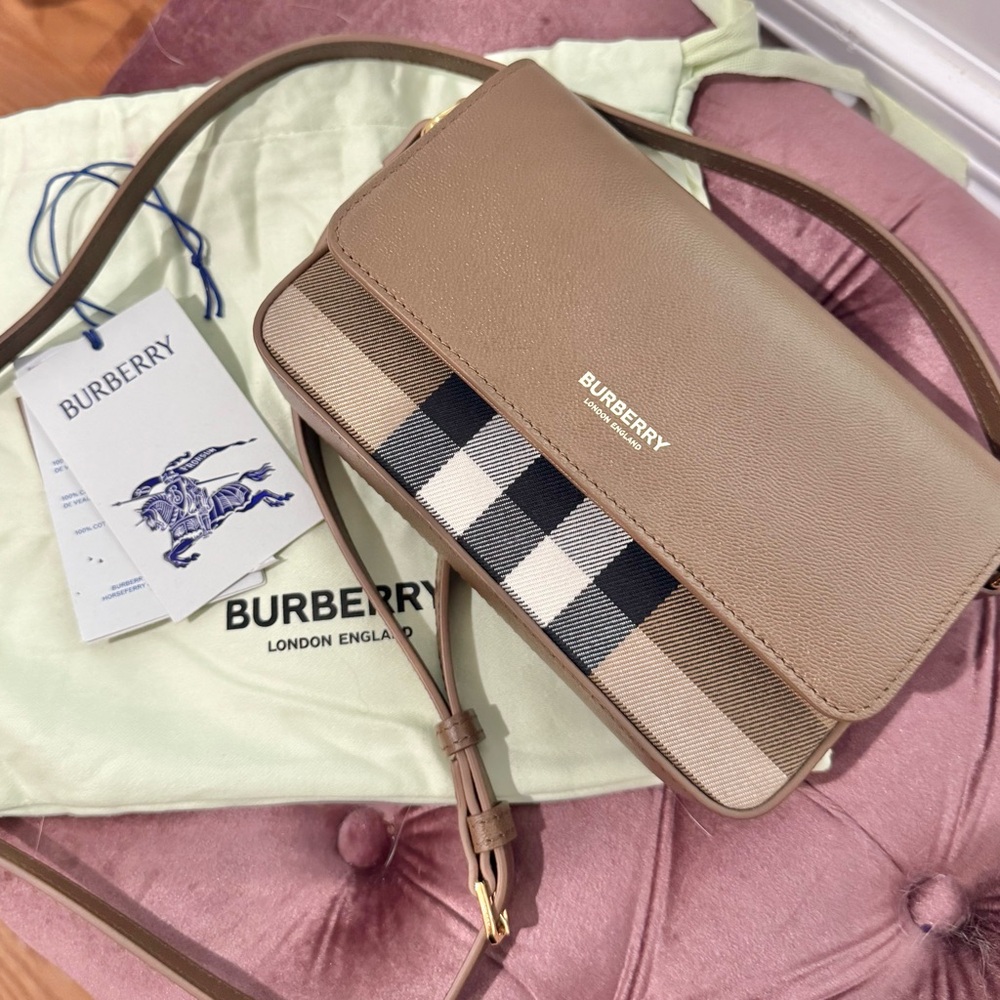 Burberry Tan and Black Crossbody Bag with Signature Check